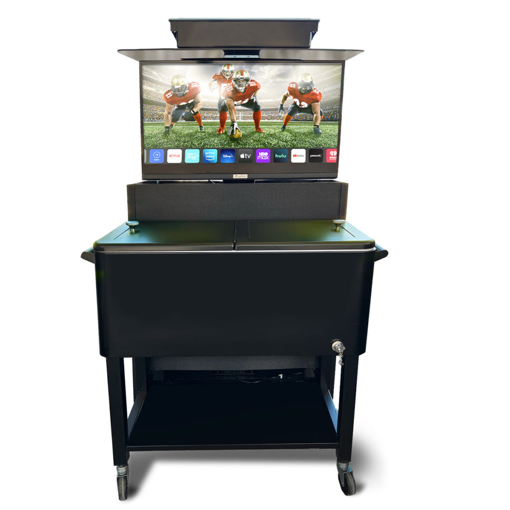 MirageVision outdoor TV lift cabinet raising a TV